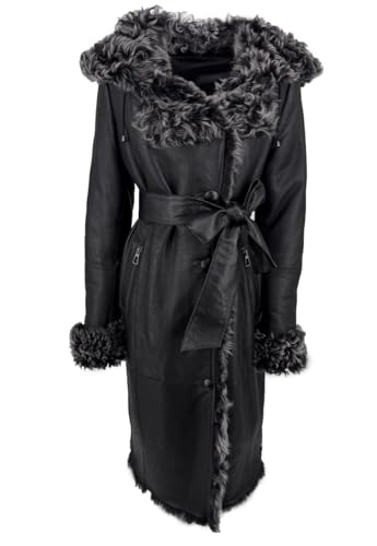 Hollert Damen Lammfellmantel Curly Tessa Schwarz Wintermantel mit Kauze Echtleder Größe M von Hollert