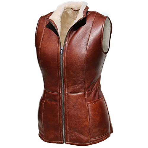 Hollert Damen Lammfellweste Emma Coganc Fellweste Lederweste echtes Merino Schaffell Lammnappa Outdoor Winter kuschelig-warm Reiterweste Größe XL von Hollert