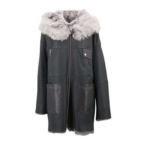 Hollert Damen Toscana Lammfellmantel VOT802 Wintermantel Kurzmantel Grau mit Kapuze Warmer Mantel Größe M von Hollert