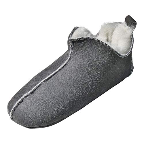 Hollert Damen & Herren Lammfell Hausschuhe Bali GRAU/WEIß 100% Merino Schaffell Fellschuhe Bettschuhe weiche Ledersohle Hüttenschuhe Mokkasin atmungsaktiv Schuhgröße EUR 38 von Hollert