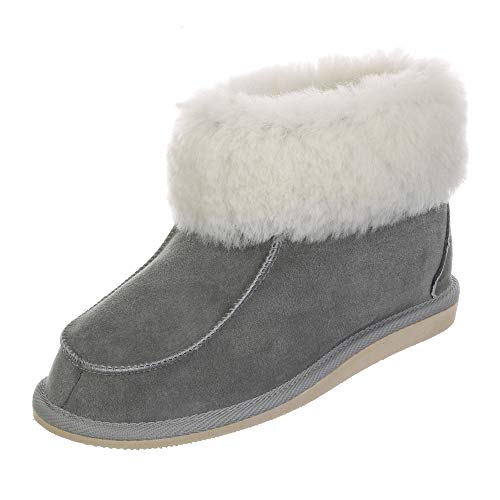 Hollert Damen & Herren Lammfell Hausschuhe ZUGSPITZE GRAU 100% Merino Schaffell für Wohlgefühl - warm, atmungsaktiv Schuhgröße EUR 36 von Hollert