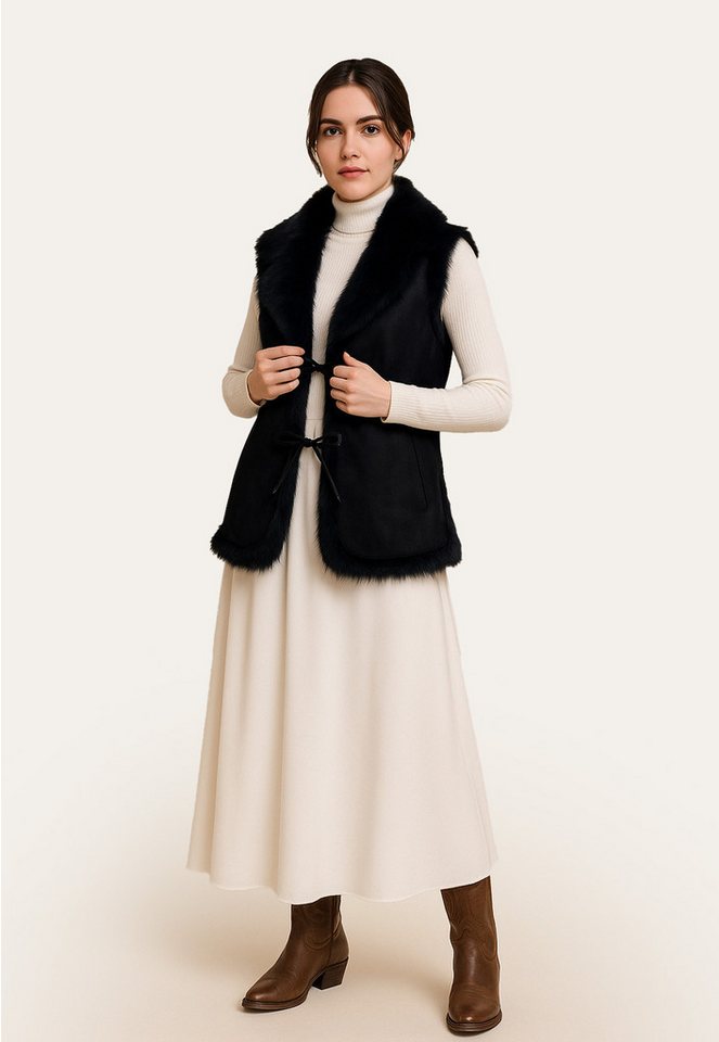 Hollert Fellweste Damen Lammfellweste Chakira Schwarz Lang Echtleder von Hollert