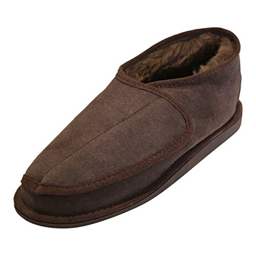 Hollert German Leather Fashion Lammfell Hausschuhe - Christel Herren Damen Fellschuhe mit Klettverschluss Schuhgröße EUR 42, Farbe Braun von Hollert