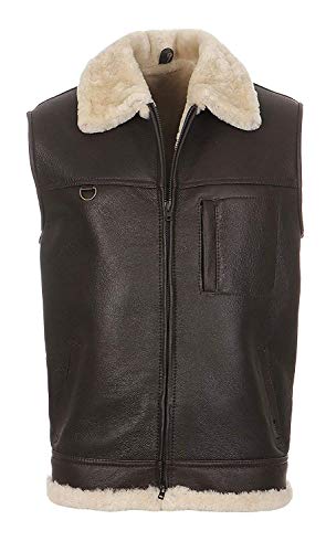 Hollert German Leather Fashion Lammfellweste - FIRMINIUS mit Kragen Herren Weste aus hochwertigem Merino Lammfell und Echtleder Größe 3XL, Farbe Espresso von Hollert