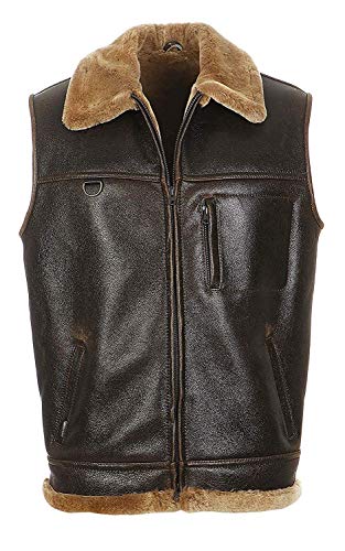 Hollert German Leather Fashion Lammfellweste - FIRMINIUS mit Kragen Herren Weste aus hochwertigem Merino Lammfell und Echtleder Größe XXL, Farbe Braun von Hollert