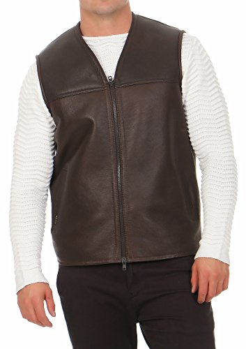 Hollert German Leather Fashion Lammfellweste - FIRMINIUS ohne Kragen Herren Weste Lederweste Fellweste Größe XXL, Farbe Espresso von Hollert
