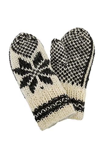 Hollert Handgestrickte Fausthandschuhe BERNIE gefüttert Stern Weiß Unisex Fäustlinge Winter Fausthandschuhe von Hollert