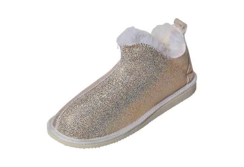 Hollert Hausschuh Damen Hüttenschuhe Cinderella Glitzer Echtleder Merino Schaffell Fellschuhe von Hollert