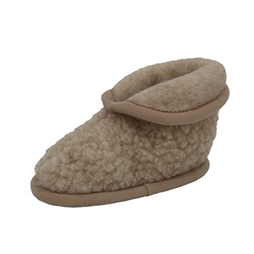 Hollert Hausschuhe für Kinder aus Merinowolle Loui Unisex warme Hüttenschuhe aus Schafwolle bequem kuschelig Schuhgröße 28, Farbe Beige von Hollert