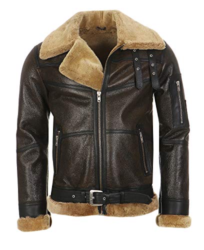 Hollert Herren Bomberjacke B16 Rocky Sylvester Style Winterjacke 100% Merino Felljacke Lederjacke Fliegerjacke Größe M, Farbe Model 3 - Walnuss/Cappuccino von Hollert