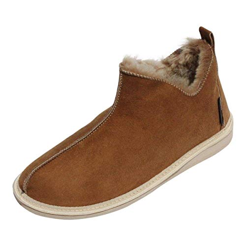 Hollert Herren Lammfell Hausschuhe Prinz Fellschuhe 100% Merino Schaffell für Wohlgefühl - warm, atmungsaktiv Schuhgröße EUR 42, Farbe Braun von Hollert