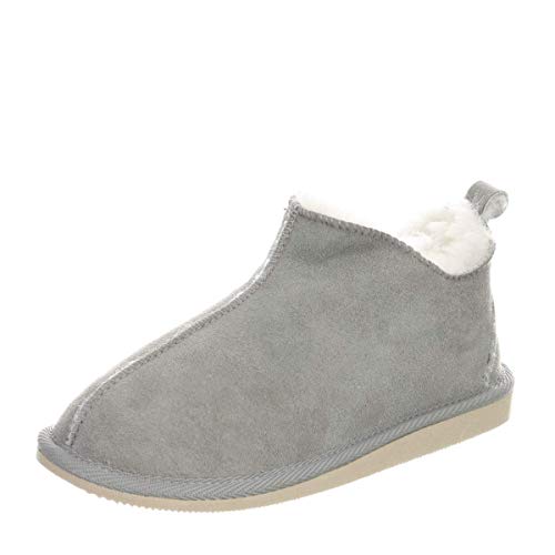 Hollert Herren Lammfell Hausschuhe Prinz Fellschuhe 100% Merino Schaffell für Wohlgefühl - warm, atmungsaktiv Schuhgröße EUR 45, Farbe Grau/Weiß von Hollert