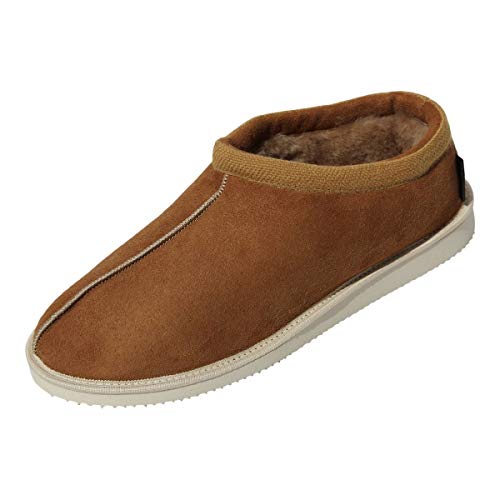 Hollert Herren Lammfell Hausschuhe Schäfer Jakob Halbschuhe Fellschuhe 100% Merino Schaffell atmungsaktiv warm Schuhgröße 44, Farbe Cognac von Hollert