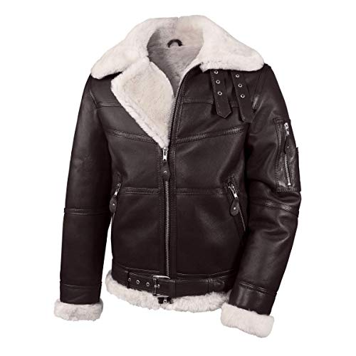 Hollert Herren Lammfelljacke B16 Modell 1 Espresso/WEIß Sylvester Style Winterjacke 100% Merino Felljacke Lederjacke Größe M von Hollert