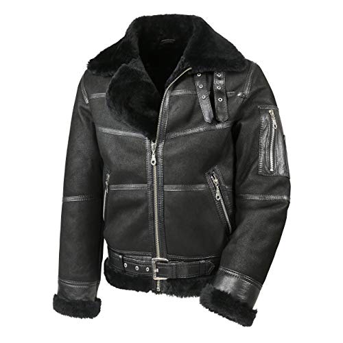 Hollert Herren Lammfelljacke B16 Modell 7 SCHWARZ Sylvester Style Winterjacke 100% Merino Felljacke Lederjacke Größe 3XL von Hollert