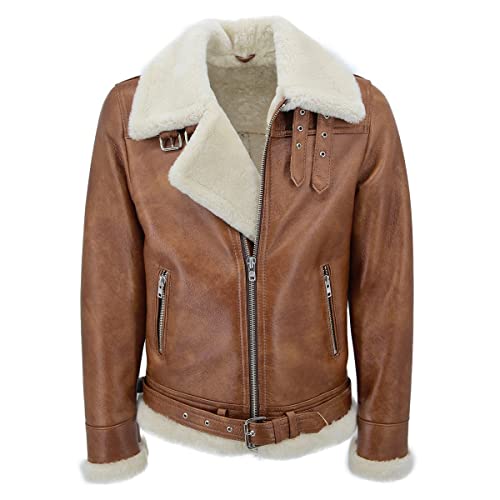 Hollert Herren Lammfelljacke James Kastanie/Creme Felljacke Winterjacke Lederjacke Bomberjacke Fliegerjacke warm Merino Schaffell Größe M von Hollert