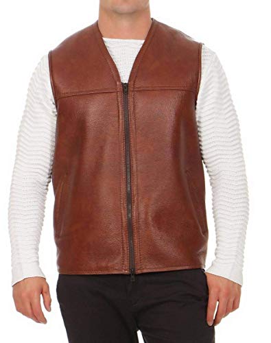 Hollert Herren Lammfellweste FIRMINIUS ohne Kragen Cognac Weste Lederweste Fellweste 100% Merino Schaffell Größe 4XL von Hollert