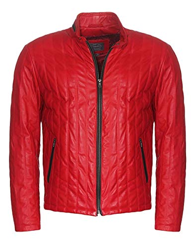 Hollert Herren Lederjacke ARMANO Jacke Übergangsjacke Steppjacke 100% Lammnappa Leder Größe 3XL, Farbe Rot von Hollert