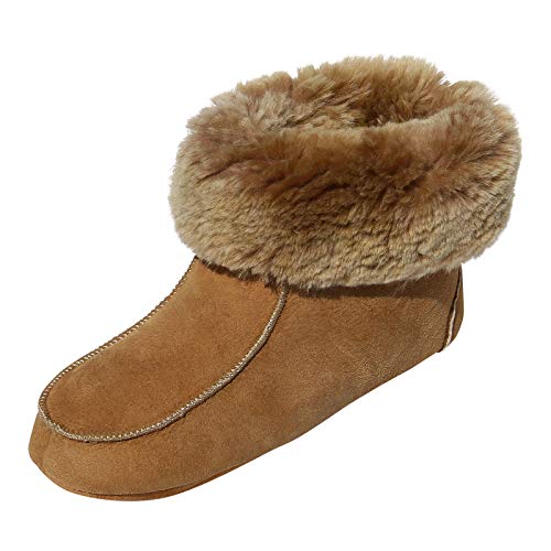 Hollert Herren & Damen Lammfell Hausschuhe Ibiza Cognac Fellschuhe 100% Merino Schaffell Echtleder Bettschuhe Schuhgröße EUR 37 von Hollert