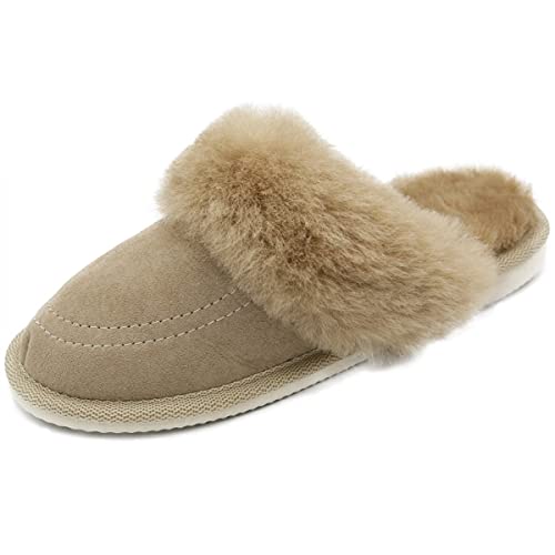 Hollert Lammfell Hausschuhe Mykonos Merino Echtleder Fellschuhe atmungsaktiv Schuhgröße 38, Farbe Beige von Hollert