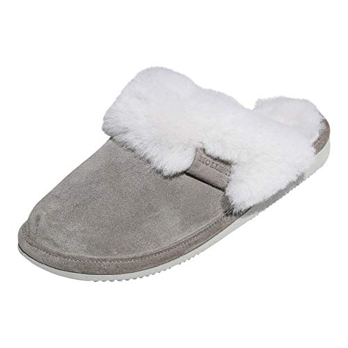 Hollert Lammfell Hausschuhe - Malibu GRAU/WEIß Schuhgröße EUR 36 von Hollert