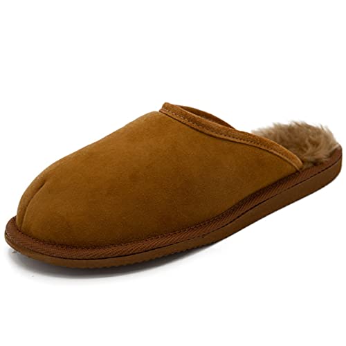 Hollert Lammfell Hausschuhe OLAF Echtfell Merino Lederschuhe atmungsaktiv Schuhgröße 42, Farbe Cognac von Hollert