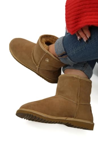 Hollert Lammfell Winterboots Snow Braun Damen Stiefelette gefüttert Schlupfstiefel Winterstiefel kuschelig warm Größe 42 EU von Hollert