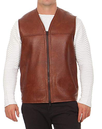 Hollert German Leather Fashion Lammfellweste - FIRMINIUS ohne Kragen Herren Weste Lederweste Fellweste Größe XL, Farbe Cognac von Hollert