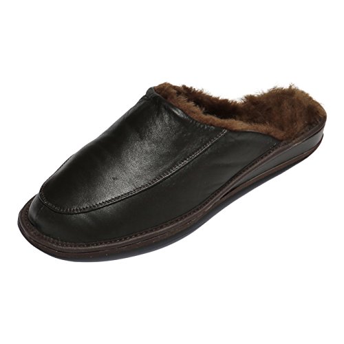Hollert Leather Lammfell Hausschuhe JAN Premium Fellschuhe aus 100% Merino Schaffell Größe EUR 46, Farbe Braun von Hollert