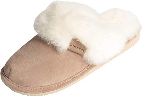 Hollert Leather Lammfell Hausschuhe - Malibu Damen Pantoffeln Fell Schuhe, Beige/Weiß, 38 EU von Hollert