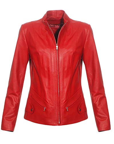 Hollert German Leather Fashion Lederjacke - Nadia Damen Echt Lammnappa Jacke Größe XXL, Farbe Rot von Hollert