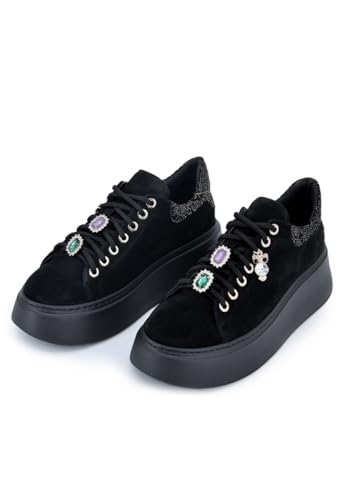 Hollert Plateau Sneaker aus Leder Modell 4918 Schwarz Damen Schuhe Freizeitschuhe Bequem Echtleder Größe 38 EU von Hollert