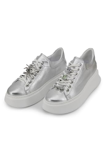 Hollert Plateau Sneaker aus Leder Modell 4918 Silber Damen Schuhe Freizeitschuhe Bequem Echtleder Größe 40 EU Hollert Plateau Sneaker aus Leder Modell 4918 Silber Damen Schuhe Freizeitschuhe Bequem Echtleder Größe 40 EU von Hollert
