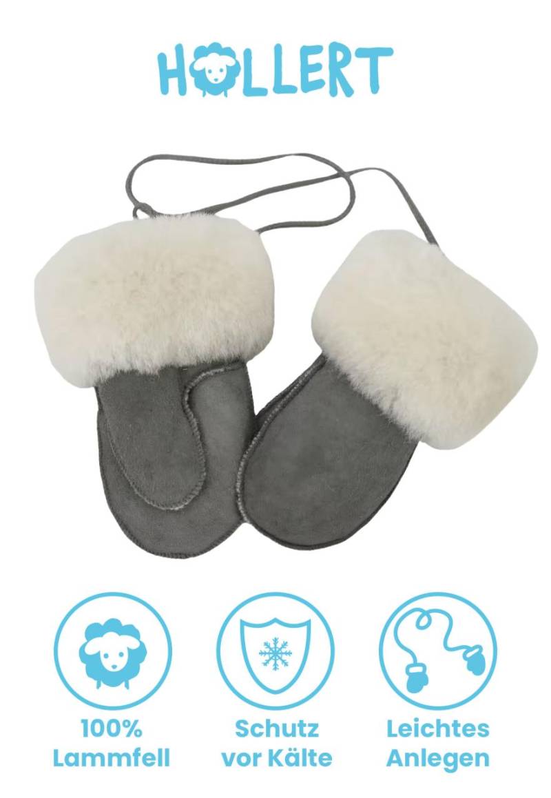 Kinder Fausthandschuhe mit Daumen aus Merino Lammfell: Grau/Weiß von Hollert