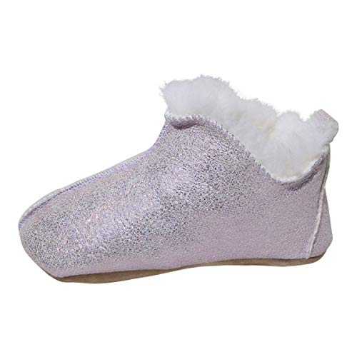 Kinder Lammfell Hausschuhe Bali Glitzer Fellschuhe für Mädchen mit weicher Sohle warme Schuhe Echtleder kuschelig weich Schuhgröße 23, Farbe Rosa von Hollert