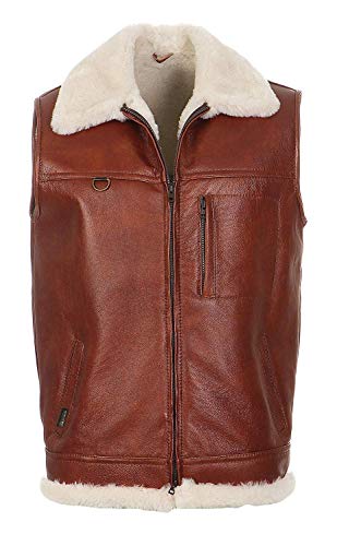 Lammfellweste - FIRMINIUS mit Kragen Herren Weste aus hochwertigem Merino Lammfell und Echtleder Größe L, Farbe Cognac von Hollert