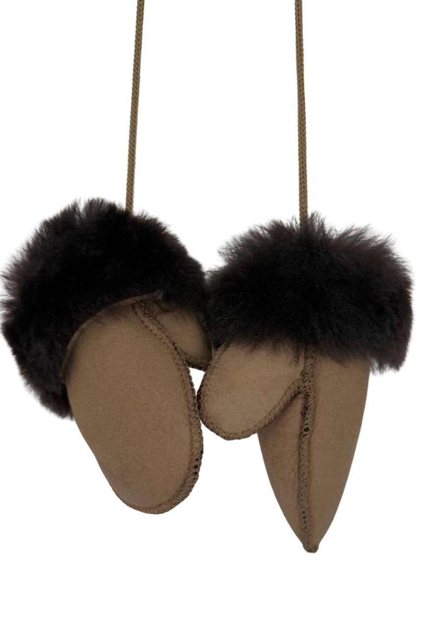 Merino Lammfell Kinder Fäustlinge mit Daumen - Braun (1-3 Jahre) von Hollert