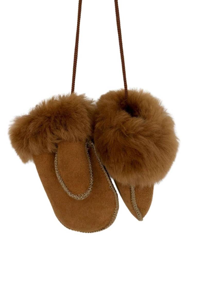 Merino Lammfell Kinder Fäustlinge mit Daumen – Cognac (1–3 Jahre) von Hollert