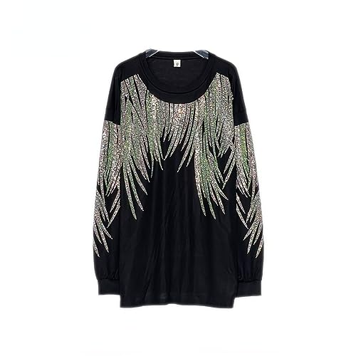 Hollir Tiger Langarmshirt Damen Große Größen Oberteile Strass Grafik T Shirt Long Sleeve Blusen Oversize Schwarz von Hollir Tiger