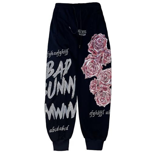 Hollir Tiger Übergroße Sweatpants Frauen Rose Strass Grafik Kordelzug Jogger mit Taschen Elastische Taille Cropped Länge von Hollir Tiger