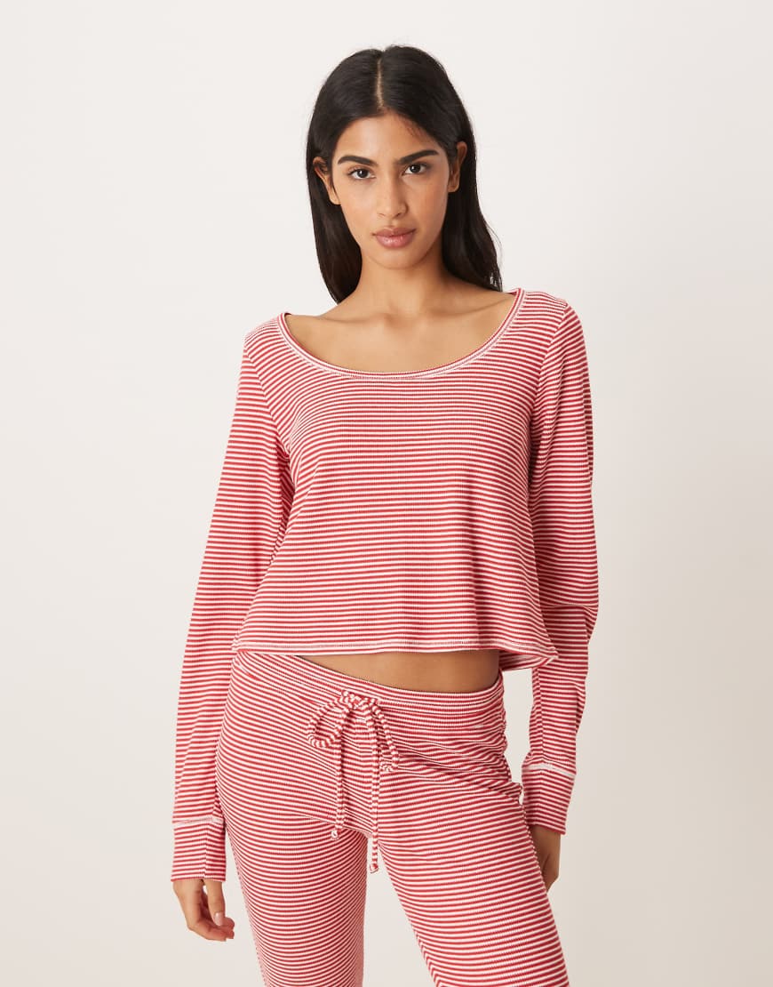 Gilly Hicks - Langärmliges Cropped-Top mit Waffelstruktur und roten Streifen, Kombiteil von Hollister