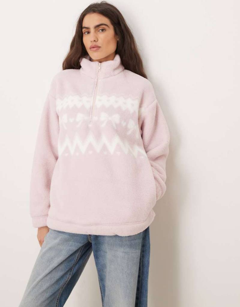 Gilly Hicks - Teddyfell-Sweatshirt in Rosa mit kurzem Reißverschluss von Hollister