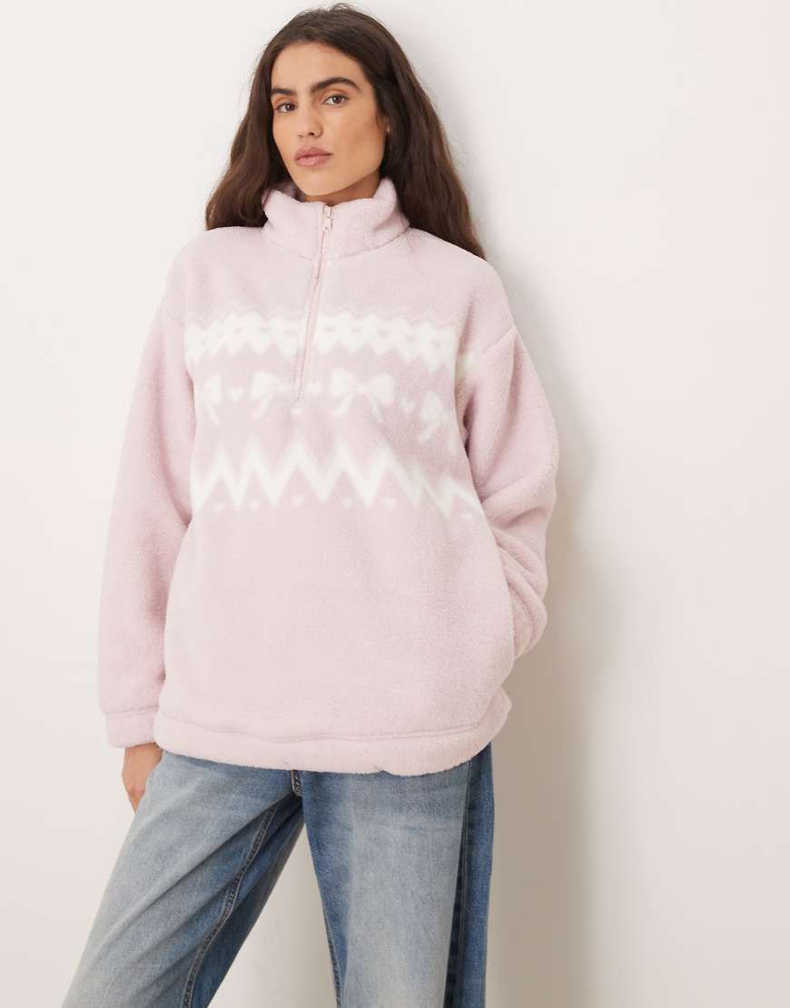 Gilly Hicks - Teddyfell-Sweatshirt in Rosa mit kurzem Reißverschluss von Hollister