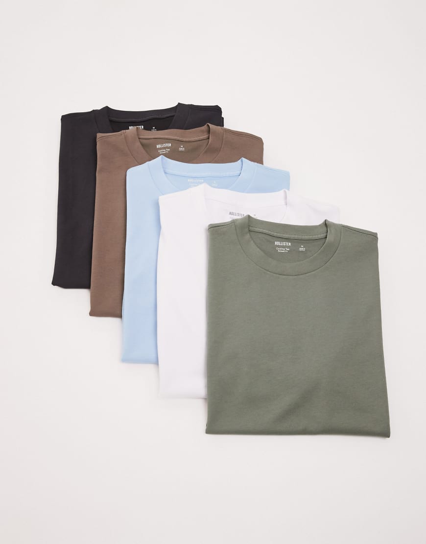 Hollister - 5er-Pack kurzärmlige T-Shirts in Neutral/Blau/Grün-Bunt von Hollister