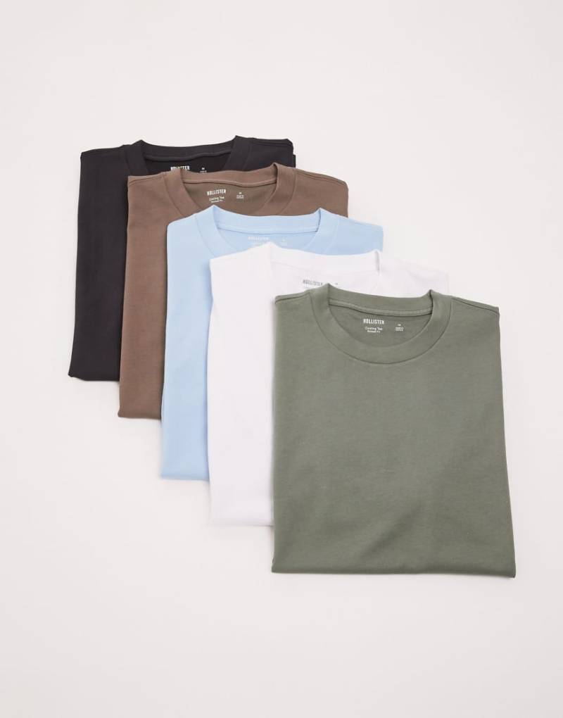 Hollister - 5er-Pack kurzärmlige T-Shirts in Neutral/Blau/Grün-Bunt von Hollister