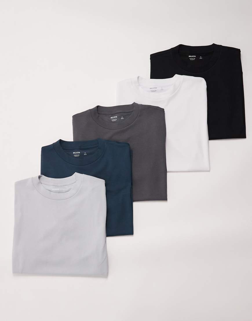 Hollister - 5er-Pack kurzärmlige T-Shirts in neutralem Blau-Bunt von Hollister