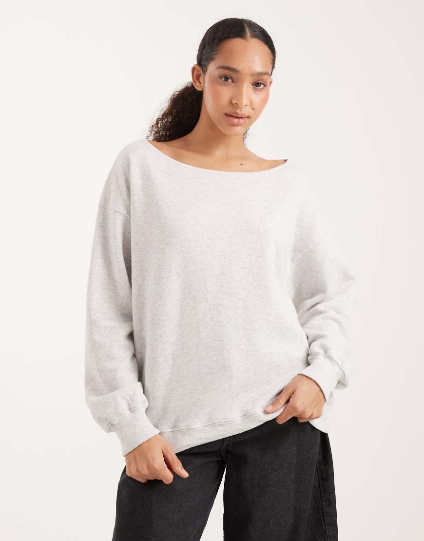 Hollister - Asymmetrisches, schulterfreies Sweatshirt in Grau von Hollister