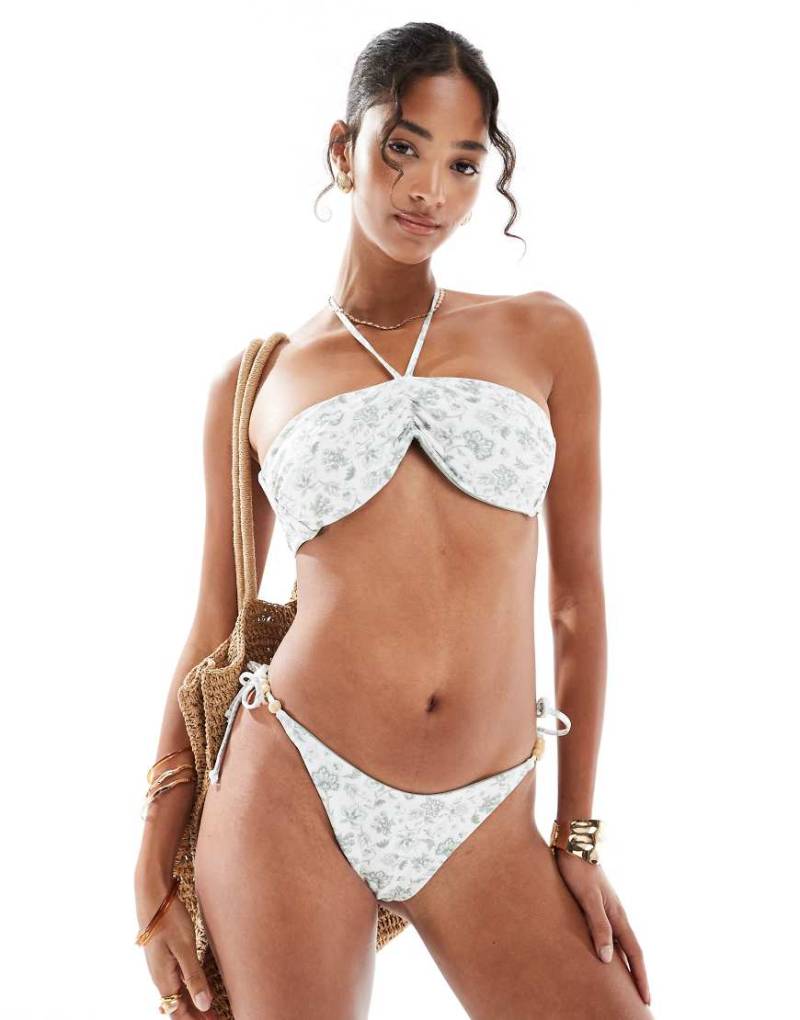 Hollister - Bademode - Trägerloses Bikinioberteil in Grün mit Blumenmuster und Bindedetail, Kombiteil von Hollister