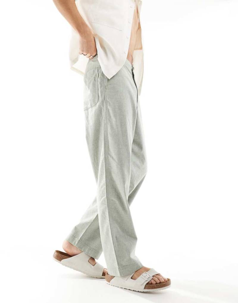 Hollister - Baggy Leinenhose in strukturiertem Khaki mit Stretch-Taillenbund-Blau von Hollister