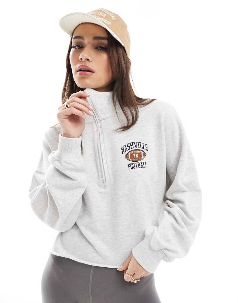 Hollister - Cropped-Oberteil aus Sweatstoff in Anthrazit mit kurzem Reißverschluss und unversäubertem Saum-Grau von Hollister